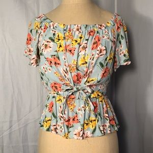 Everly Off the Shoulder Blue Floral Top Small